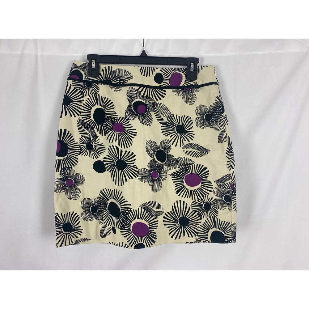 Geoffrey Beene‎ Sport Floral Skirt Size 6 Cream Black Purple Cotton Stretch Mini